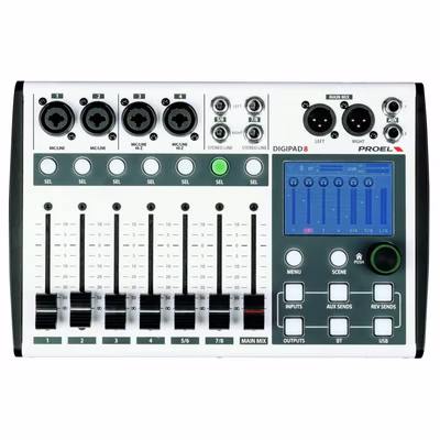 DIGI-1 Proel DIGIPAD8 Mixer Digi contr. App 7 fader motor. Bluetooth USB Display touch